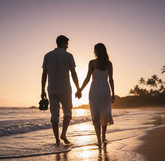 浜辺を歩くカップル