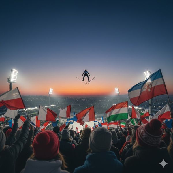 スキージャンプを観客席からみている画像